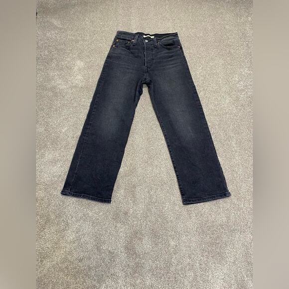 Classic Black Levi’s Ribcage Straight Ankle jeans 28x27 Highwaisted button fly - Picture 2 of 12